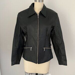 Wilsons Zip Up Leather Jacket Black Womens Motorcycle Blazer Coat Size Small